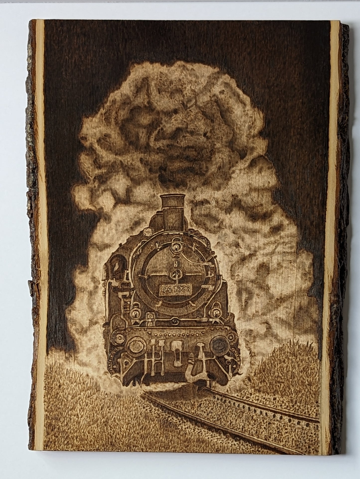 Hand Burned Pyrography Steam Train Art